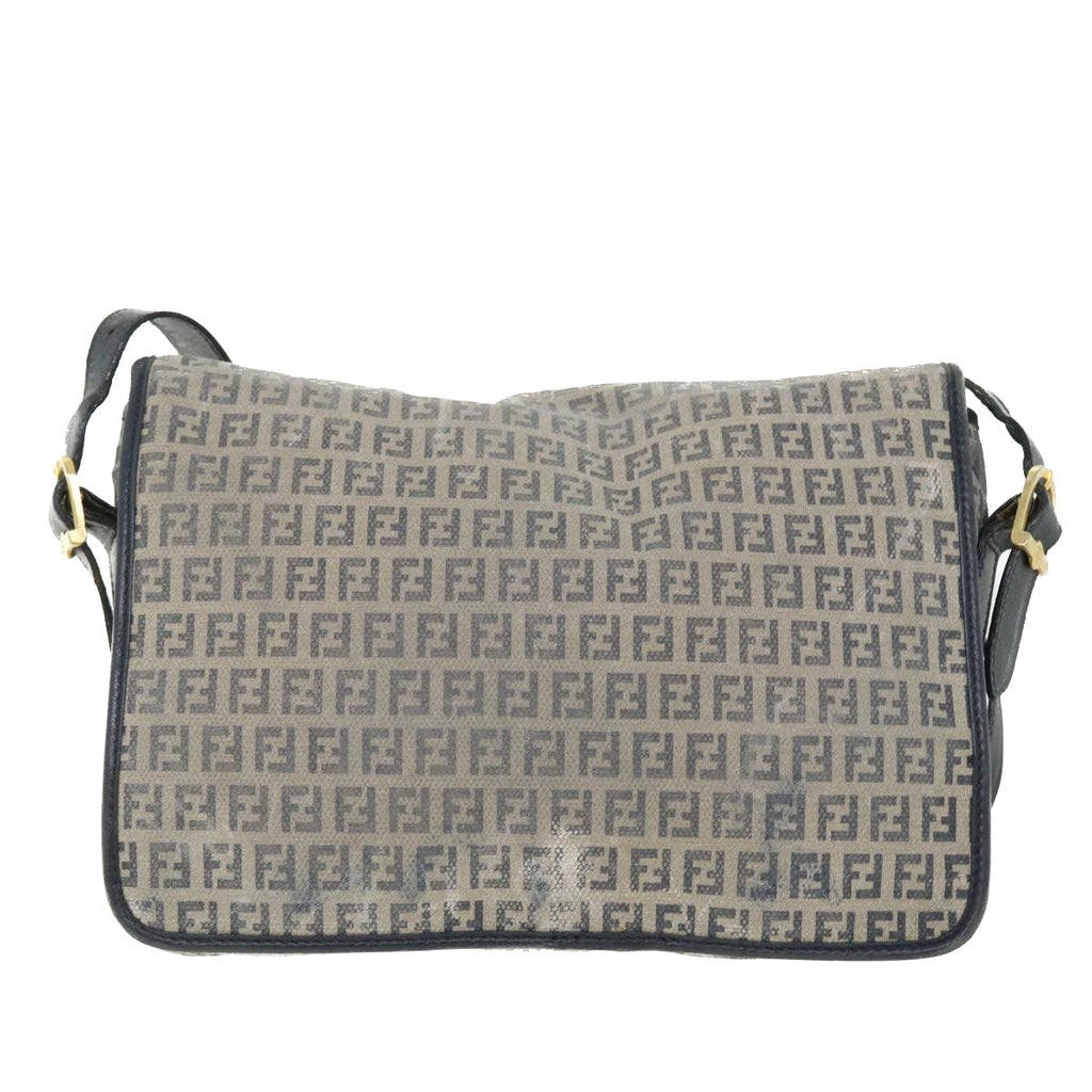 FENDI Zucchino Canvas Shoulder Bag Navy bs7520