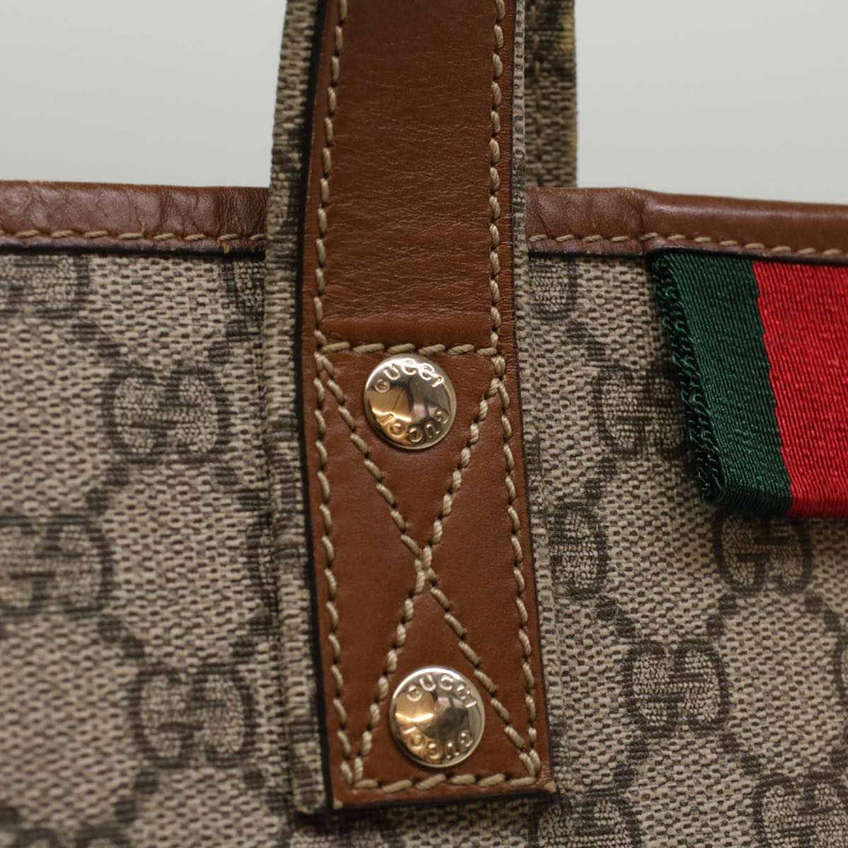 GUCCI GG Canvas Web Sherry Line Tote Bag Beige Green Red 211134 bs7521