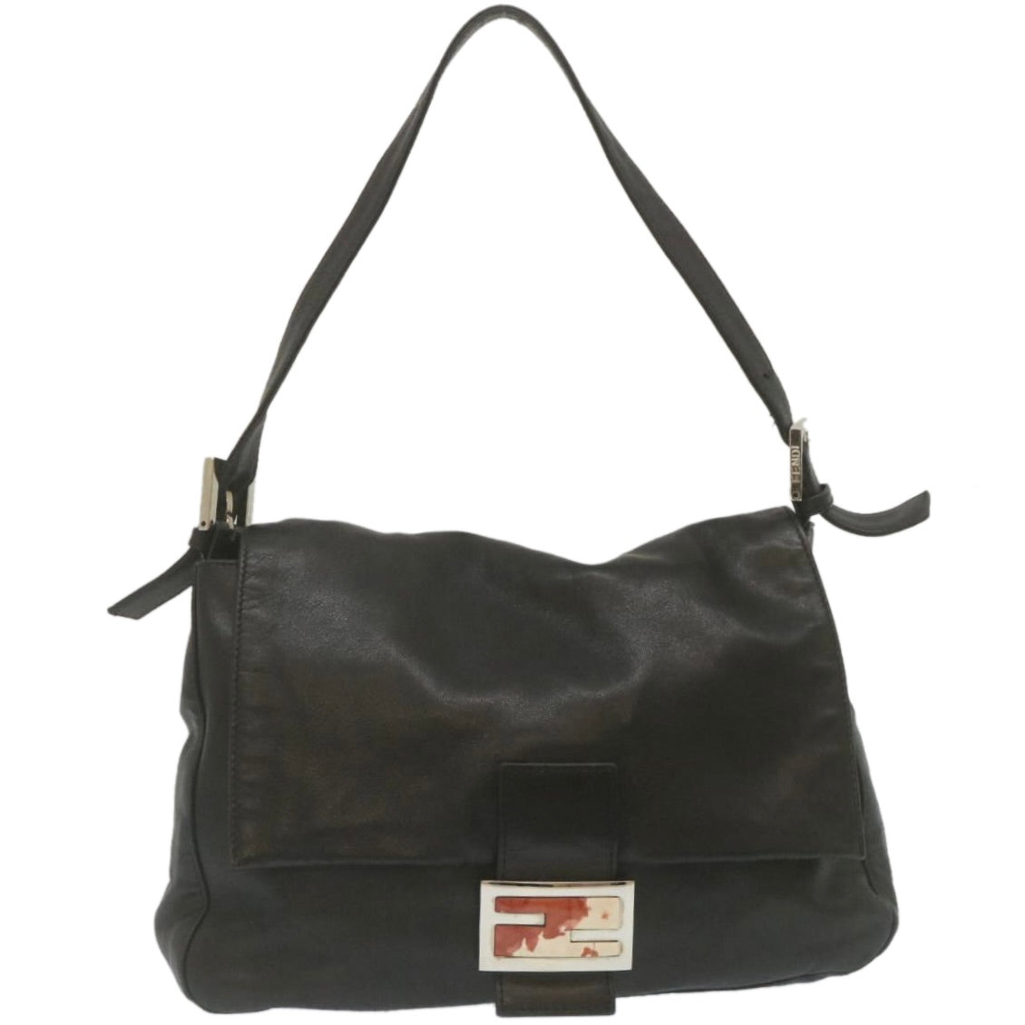 FENDI Mamma Baguette Shoulder Bag Leather Black bs753