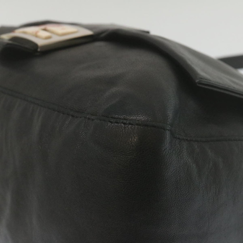 FENDI Mamma Baguette Shoulder Bag Leather Black bs753