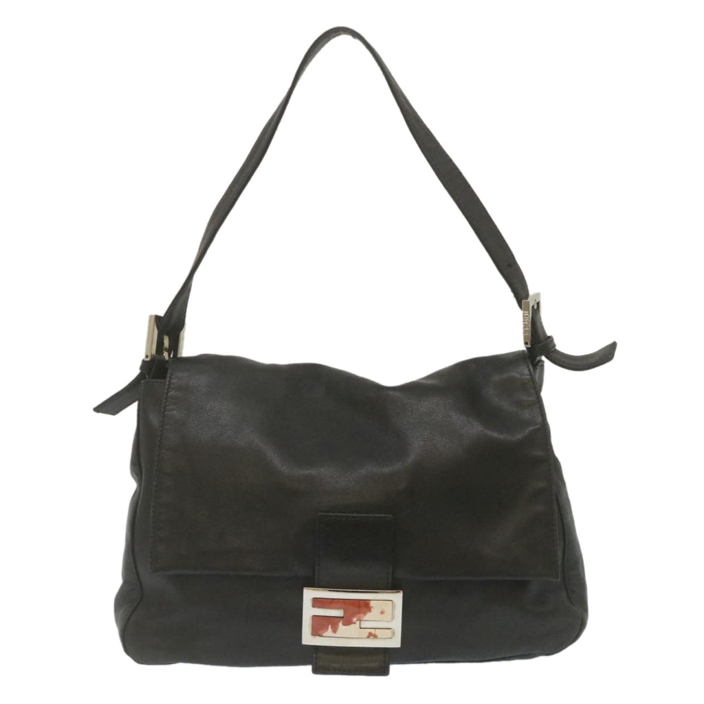 FENDI Mamma Baguette Shoulder Bag Leather Black bs753