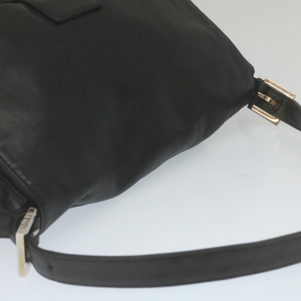 FENDI Mamma Baguette Shoulder Bag Leather Black bs753