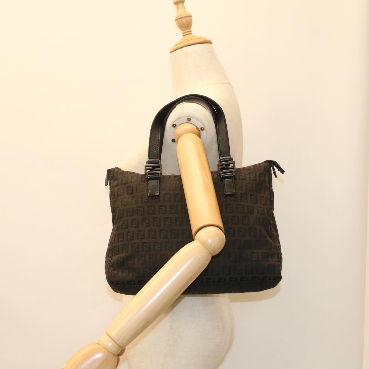 FENDI Zucchino Canvas Hand Bag Dark Brown bs7565
