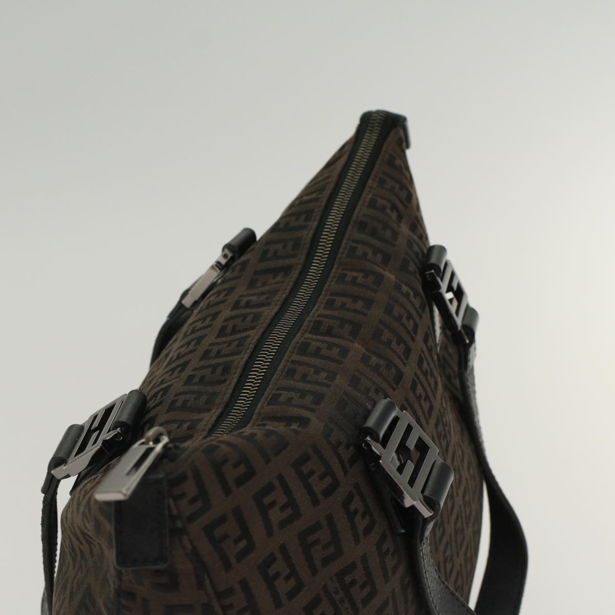 FENDI Zucchino Canvas Hand Bag Dark Brown bs7565