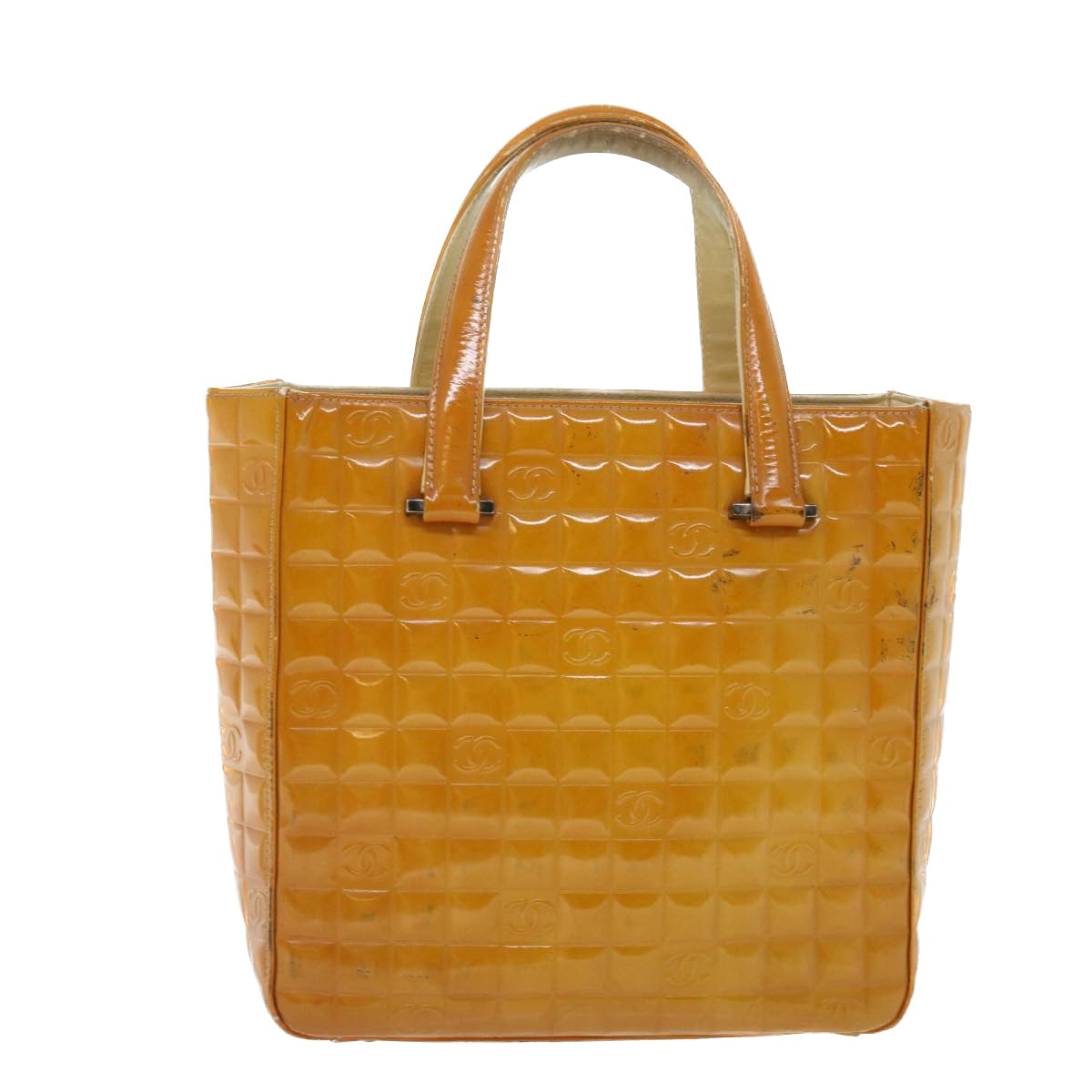 CHANEL Hand Bag Patent leather Yellow CC bs7609