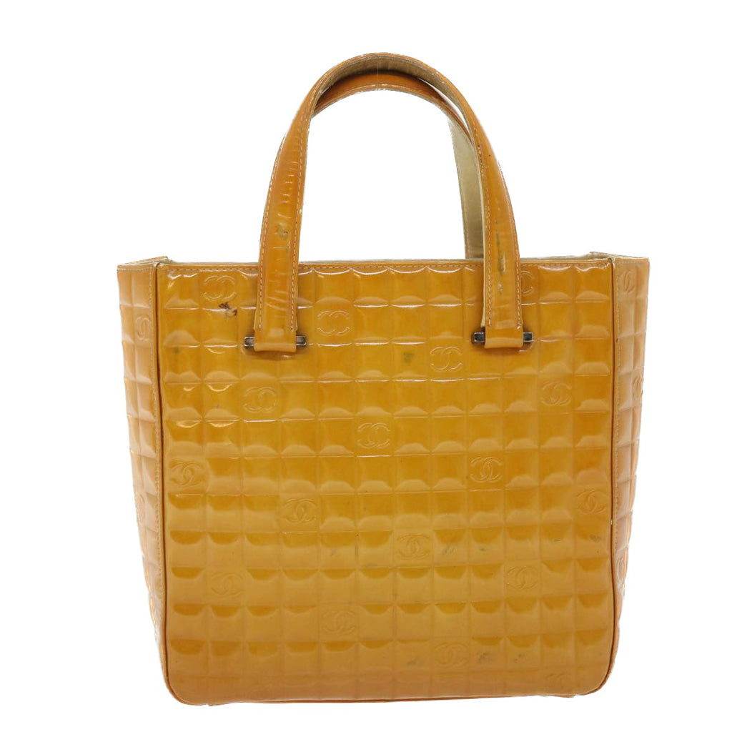 CHANEL Hand Bag Patent leather Yellow CC bs7609