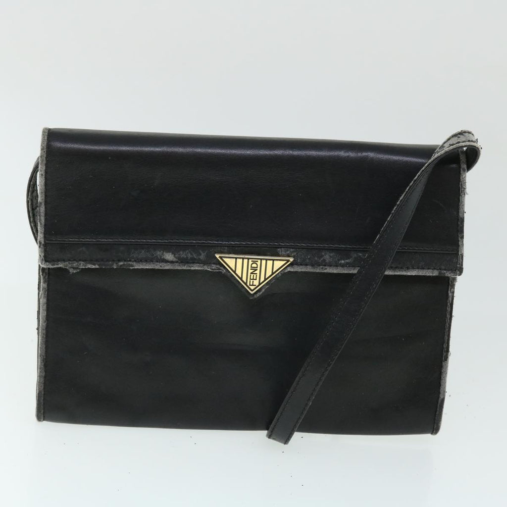 FENDI Pecan Canvas Pouch Shoulder Bag Leather 3Set Brown Black bs7664