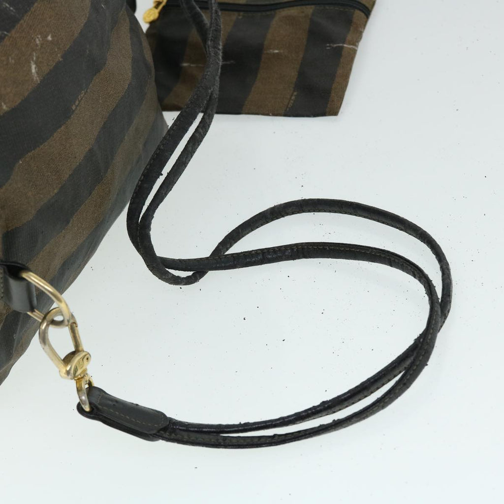 FENDI Pecan Canvas Pouch Shoulder Bag Leather 3Set Brown Black bs7664