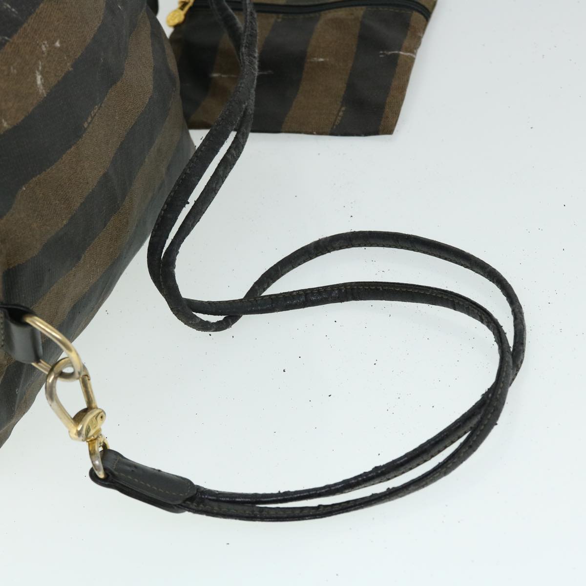 FENDI Pecan Canvas Pouch Shoulder Bag Leather 3Set Brown Black bs7664