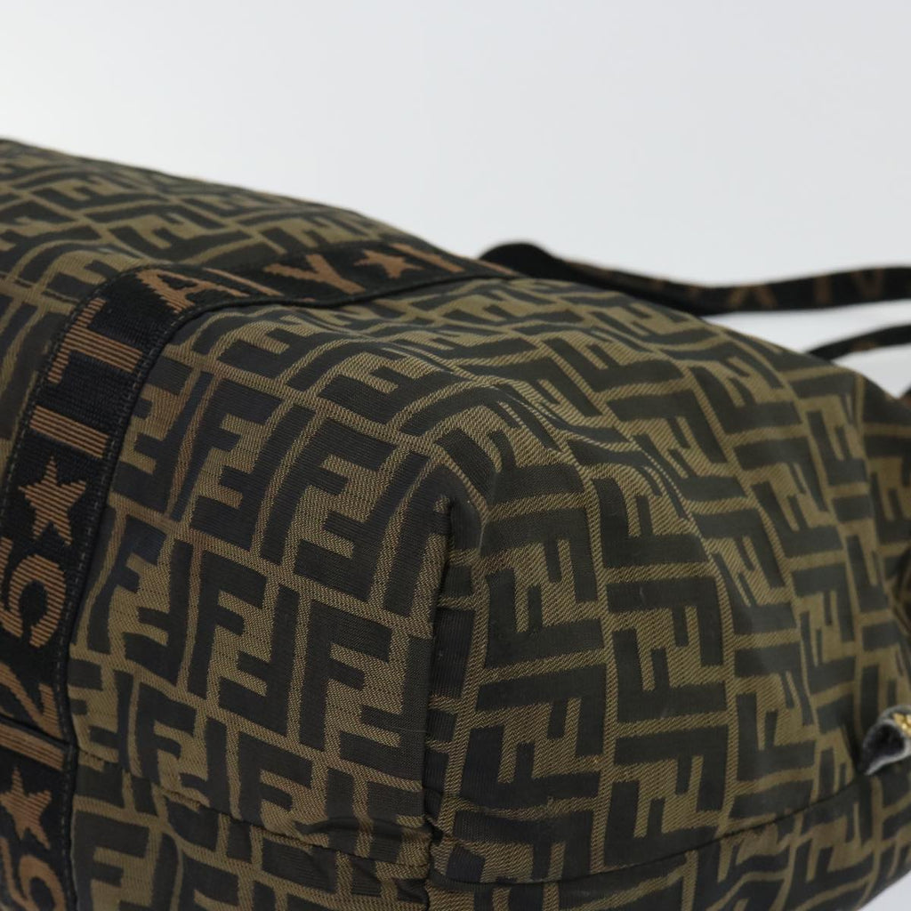 FENDI Zucca Canvas Boston Bag Nylon Brown Black bs7674