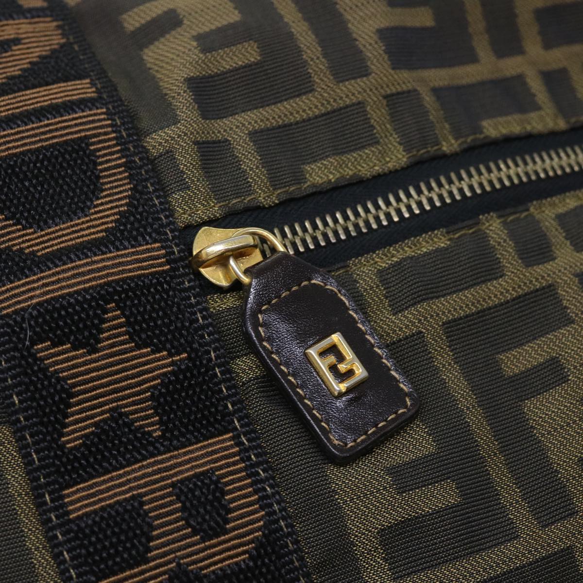 FENDI Zucca Canvas Boston Bag Nylon Brown Black bs7674