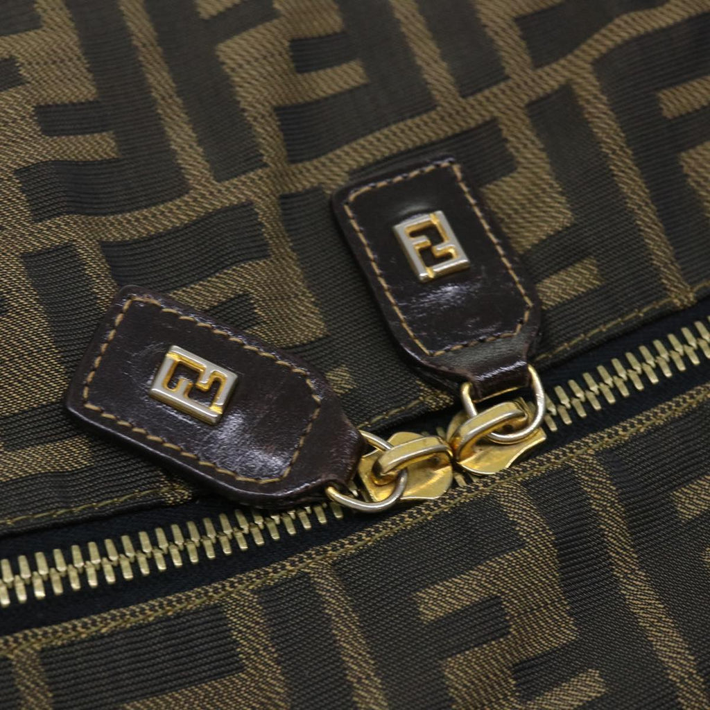 FENDI Zucca Canvas Boston Bag Nylon Brown Black bs7674