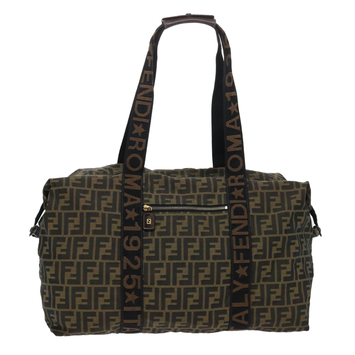 FENDI Zucca Canvas Boston Bag Nylon Brown Black bs7674