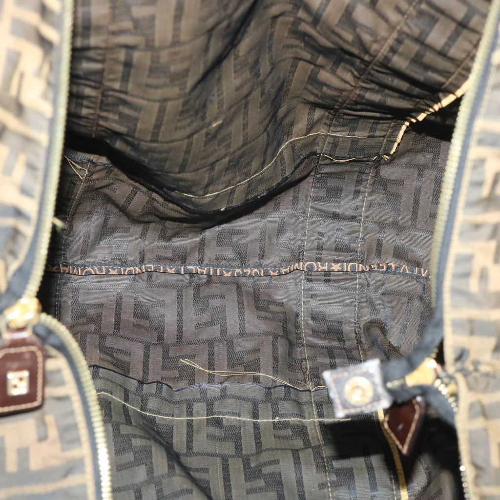 FENDI Zucca Canvas Boston Bag Nylon Brown Black bs7674