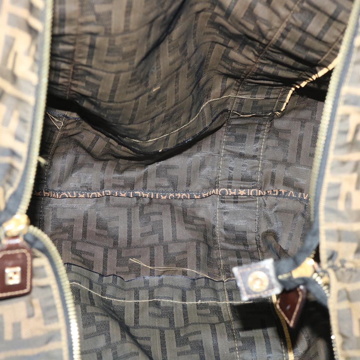 FENDI Zucca Canvas Boston Bag Nylon Brown Black bs7674