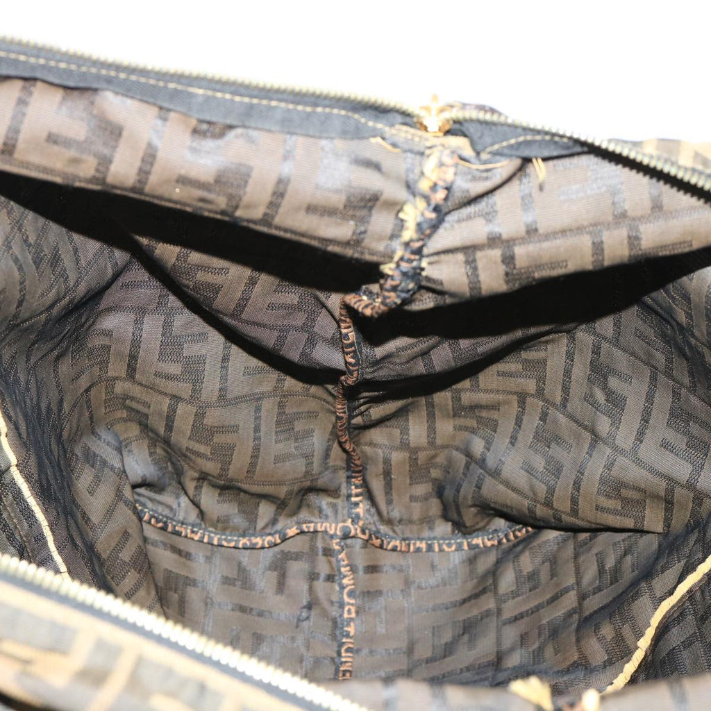FENDI Zucca Canvas Boston Bag Nylon Brown Black bs7674