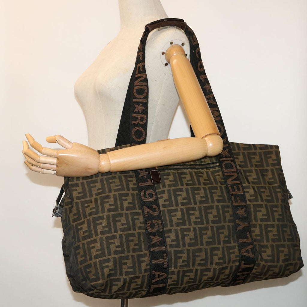 FENDI Zucca Canvas Boston Bag Nylon Brown Black bs7674