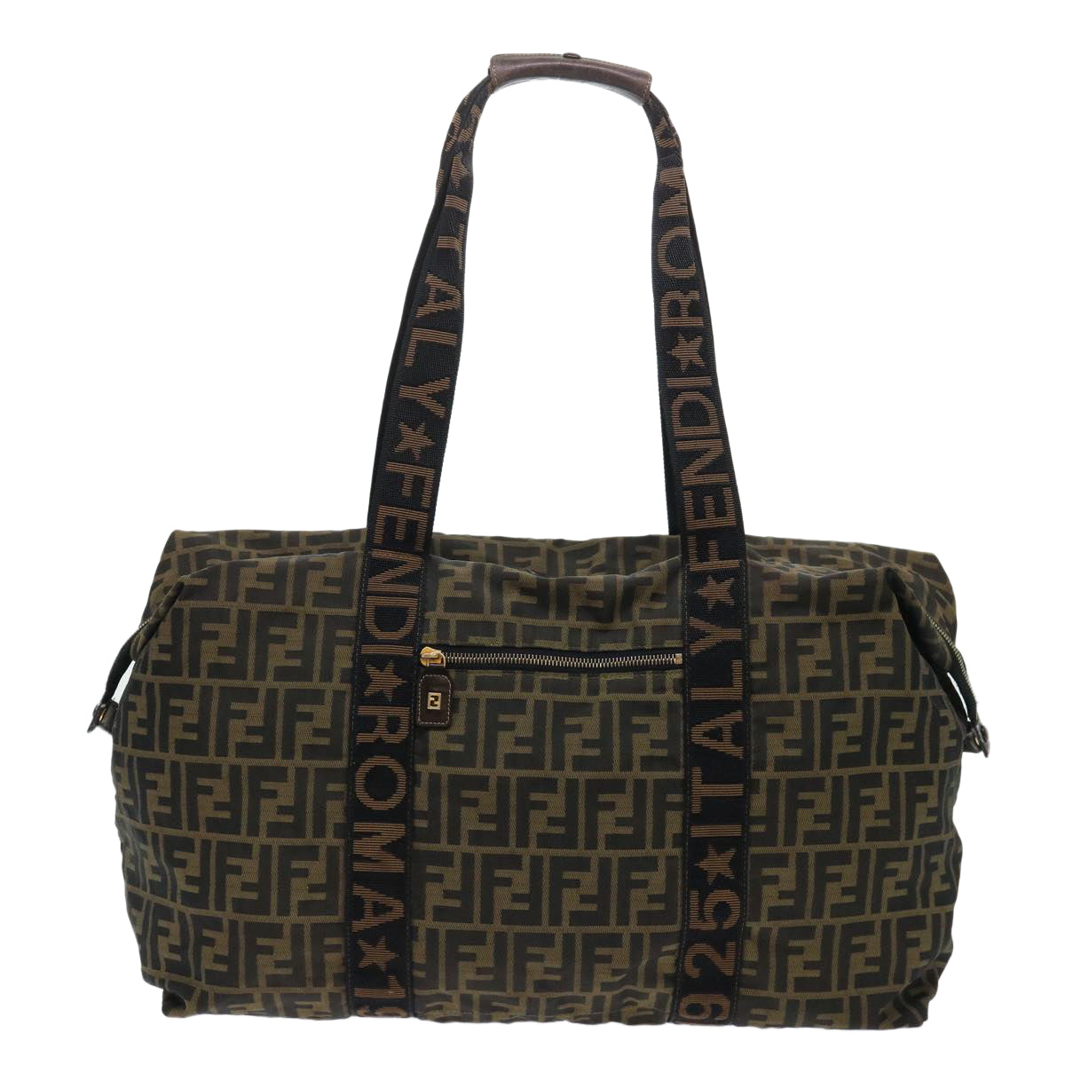 FENDI Zucca Canvas Boston Bag Nylon Brown Black bs7674