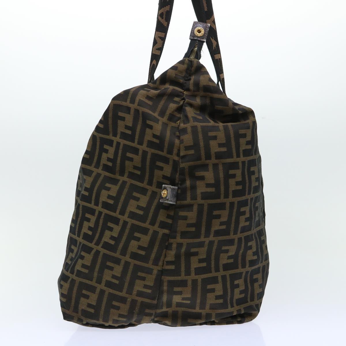 FENDI Zucca Canvas Boston Bag Nylon Brown Black bs7674