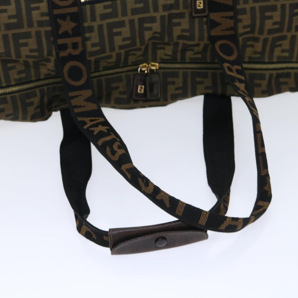 FENDI Zucca Canvas Boston Bag Nylon Brown Black bs7674