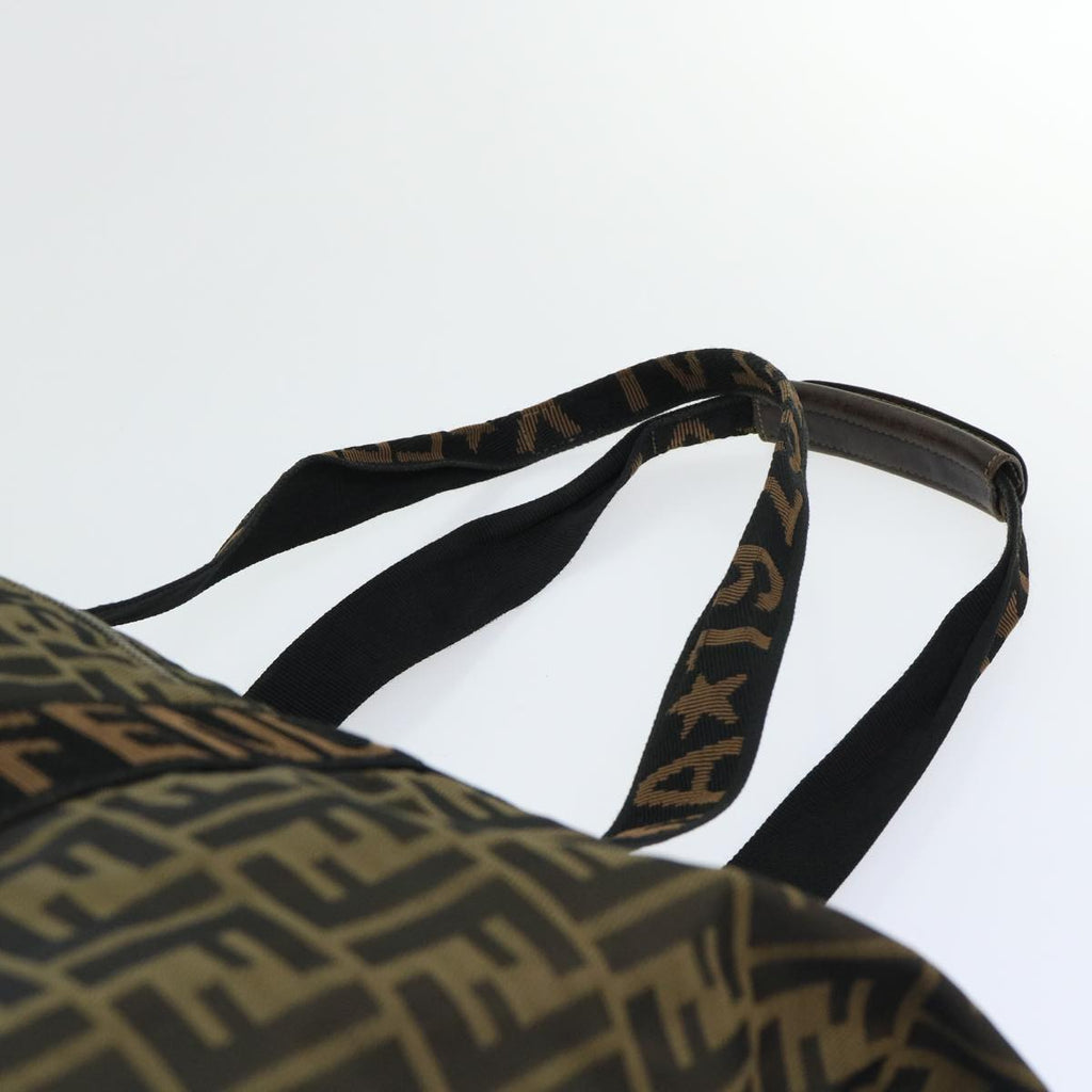 FENDI Zucca Canvas Boston Bag Nylon Brown Black bs7674