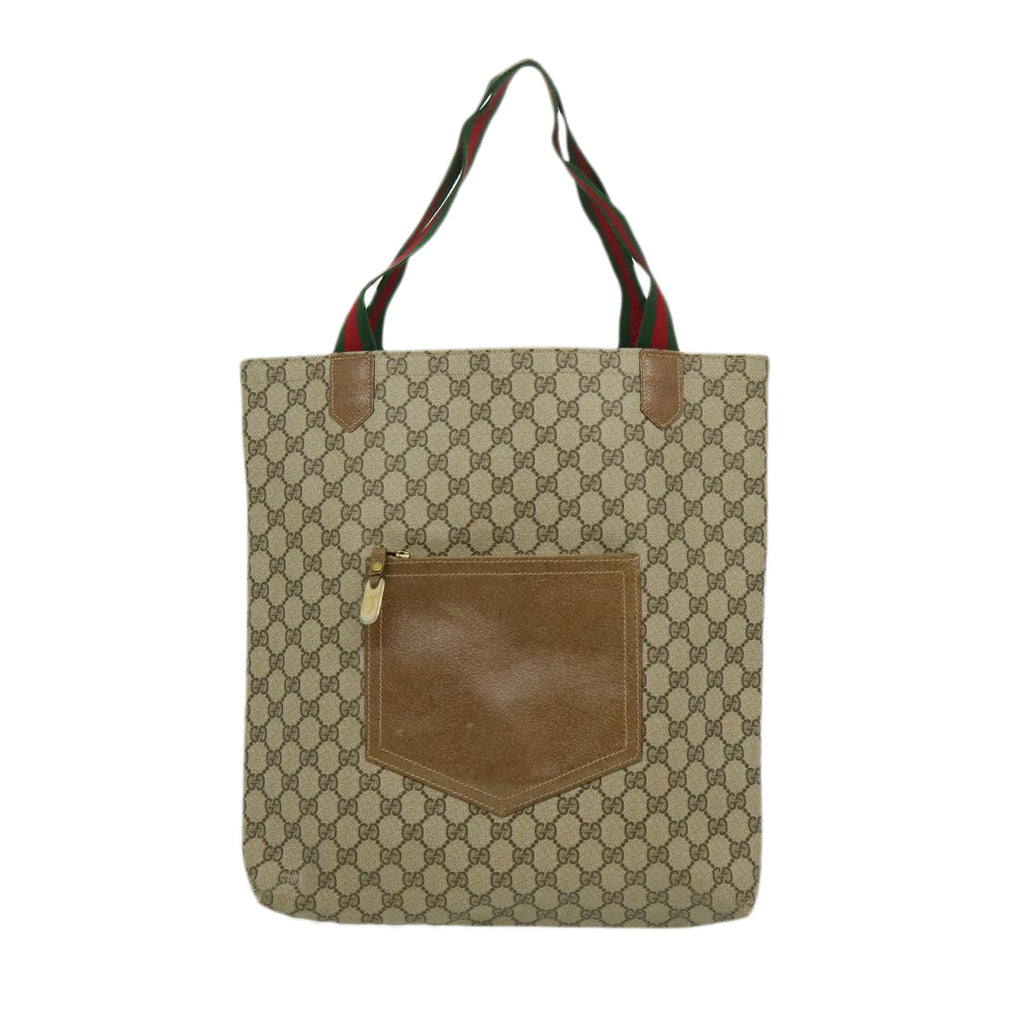 GUCCI Web Sherry Line GG Canvas Tote Bag Beige Red Green bs784