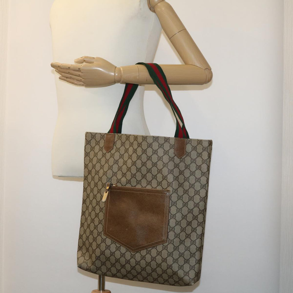 GUCCI Web Sherry Line GG Canvas Tote Bag Beige Red Green bs784