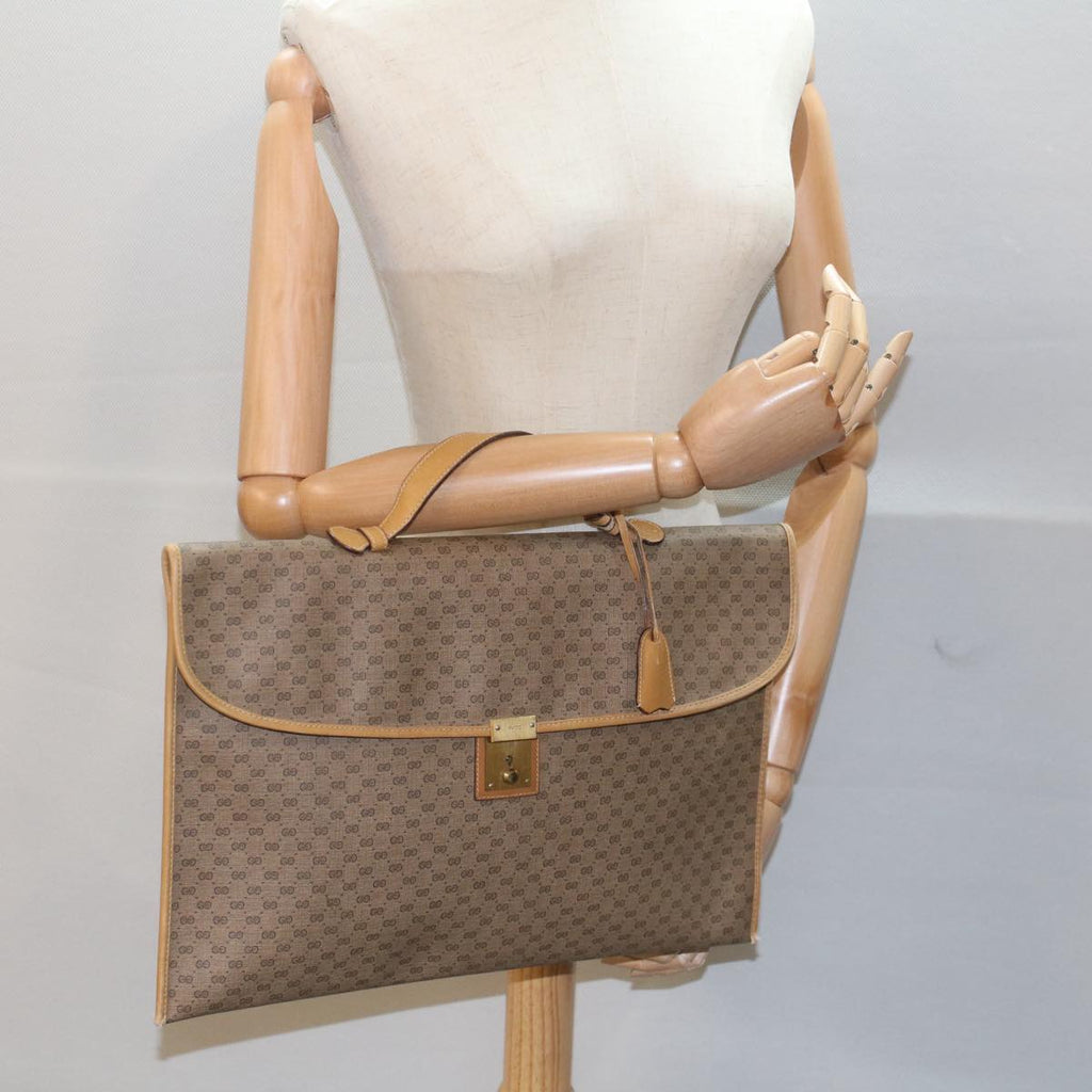 GUCCI Micro GG Canvas Business Bag PVC Leather Beige bs7876