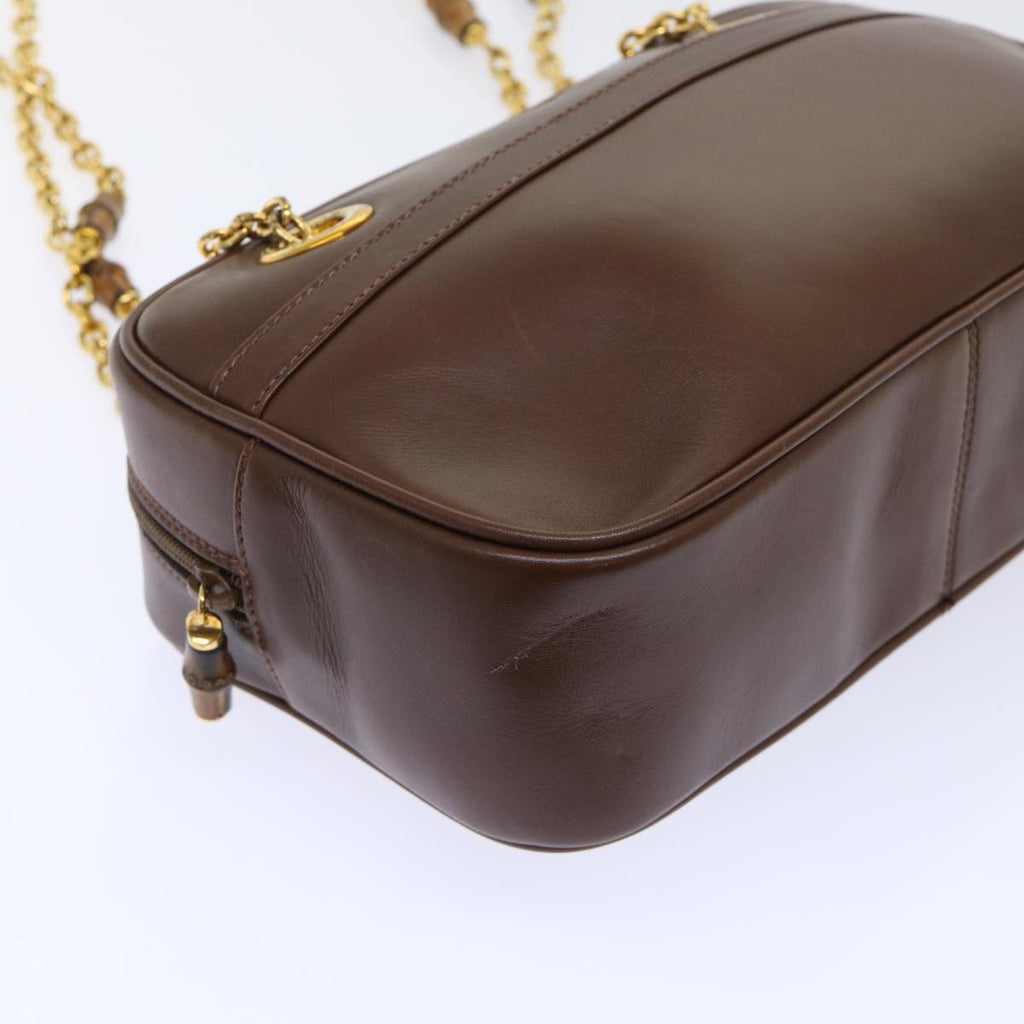 GUCCI Chain Shoulder Bag Leather Brown 001 115 1498 bs7878