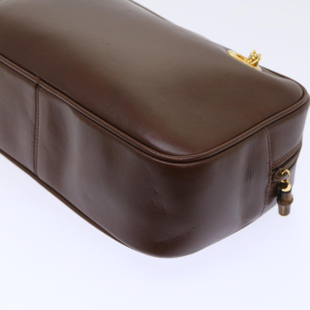 GUCCI Chain Shoulder Bag Leather Brown 001 115 1498 bs7878
