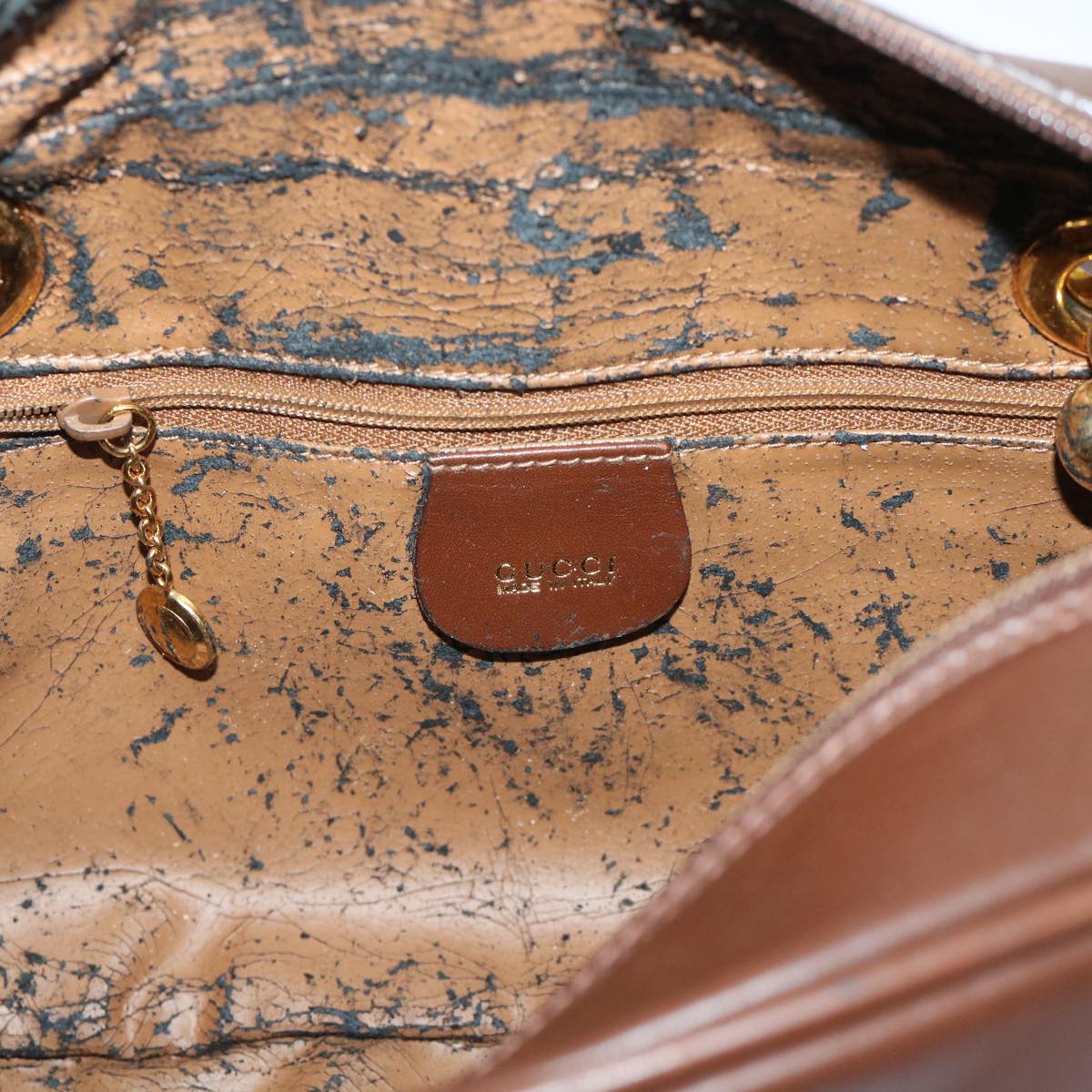 GUCCI Chain Shoulder Bag Leather Brown 001 115 1498 bs7878