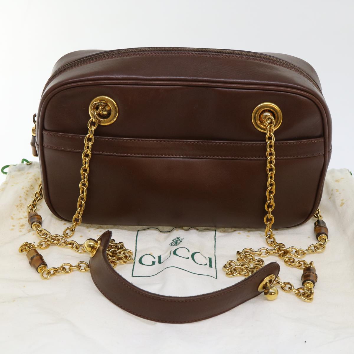 GUCCI Chain Shoulder Bag Leather Brown 001 115 1498 bs7878