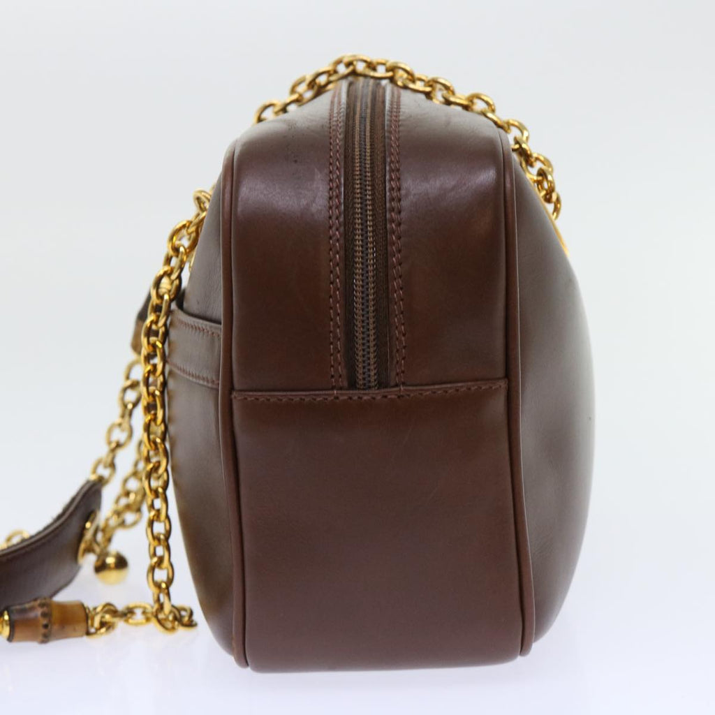 GUCCI Chain Shoulder Bag Leather Brown 001 115 1498 bs7878