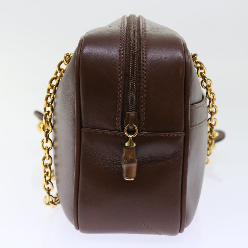GUCCI Chain Shoulder Bag Leather Brown 001 115 1498 bs7878
