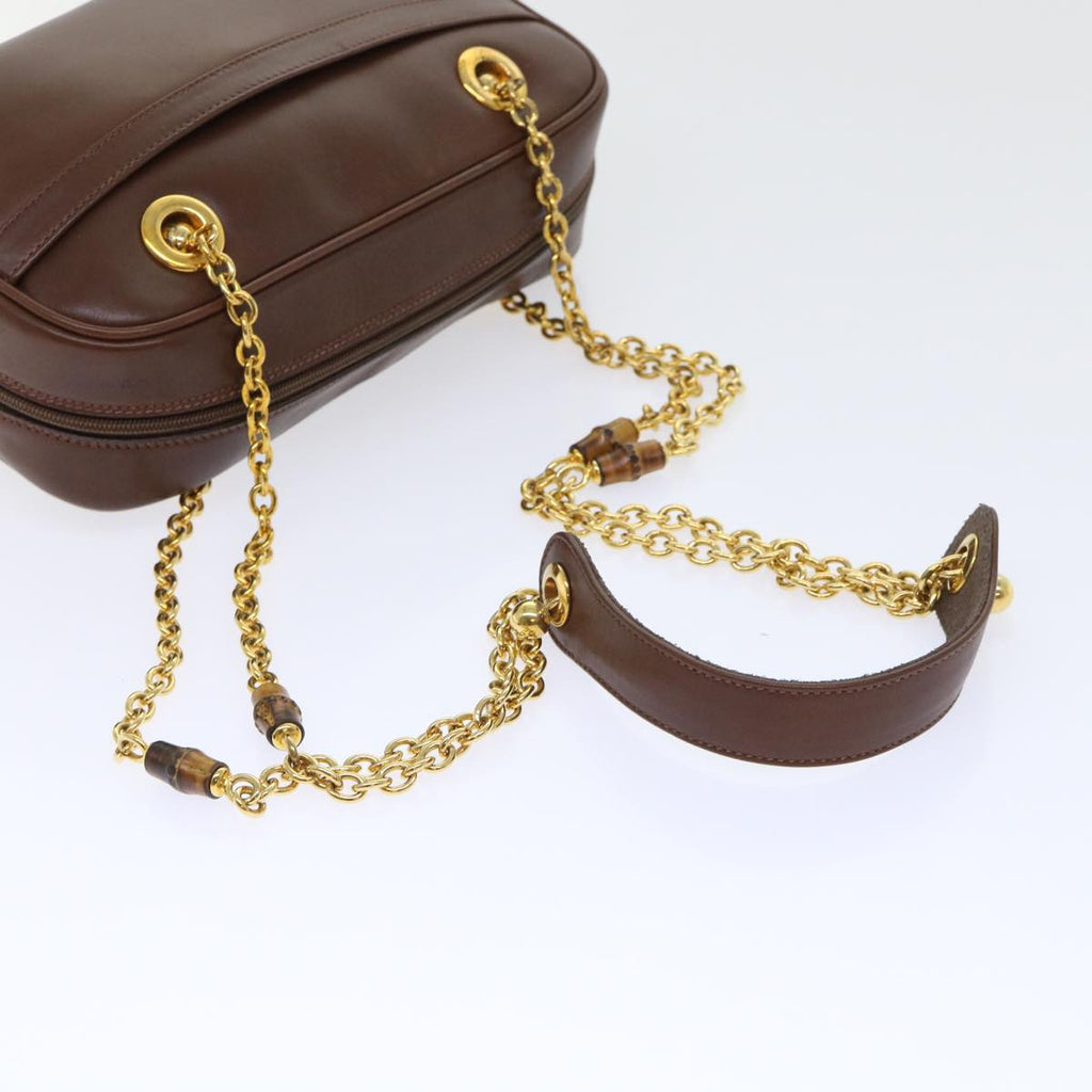 GUCCI Chain Shoulder Bag Leather Brown 001 115 1498 bs7878