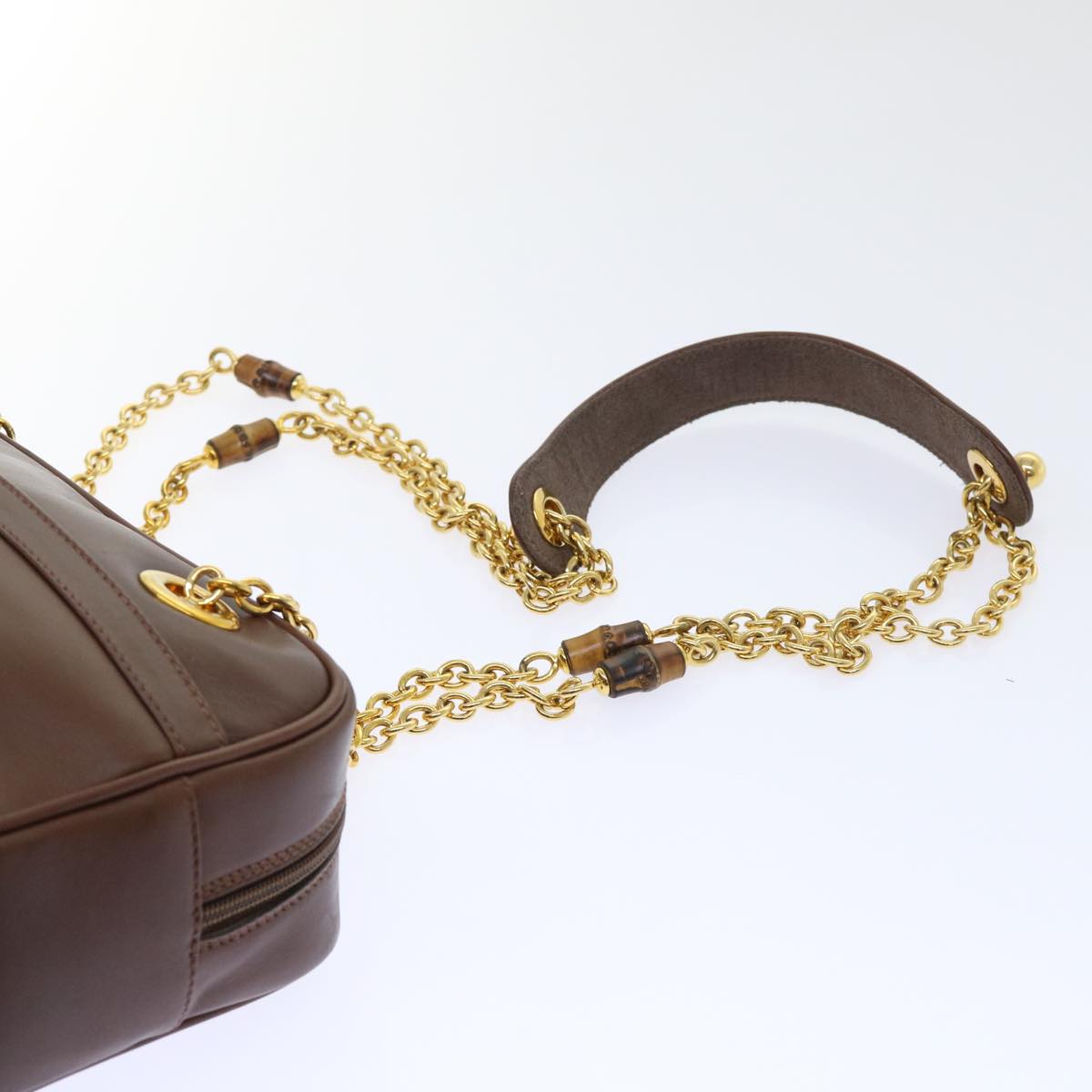 GUCCI Chain Shoulder Bag Leather Brown 001 115 1498 bs7878