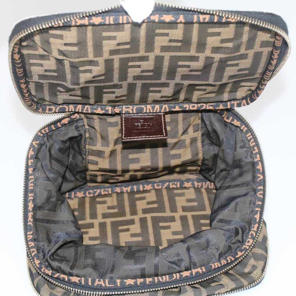 FENDI Zucca Canvas Vanity Cosmetic Pouch Black Brown bs7906