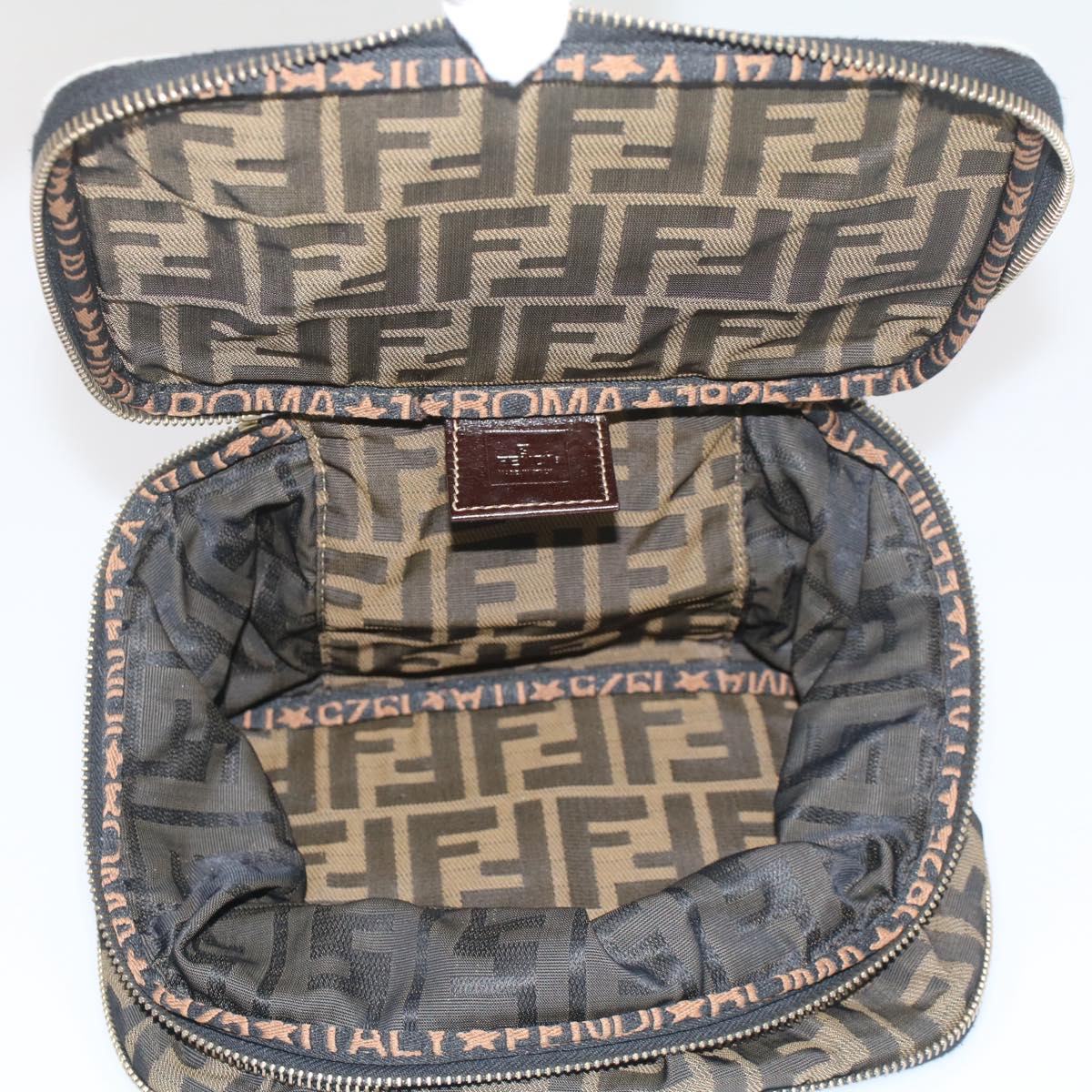 FENDI Zucca Canvas Vanity Cosmetic Pouch Black Brown bs7906