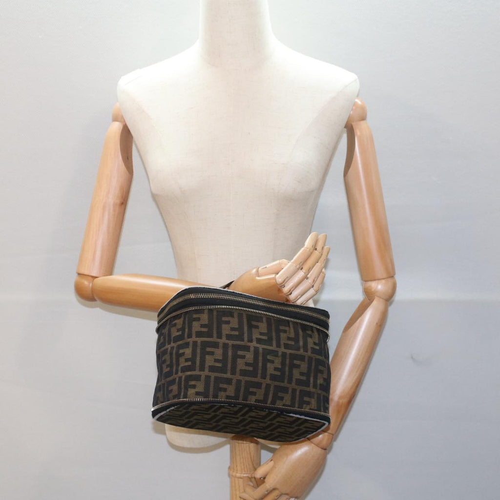 FENDI Zucca Canvas Vanity Cosmetic Pouch Black Brown bs7906