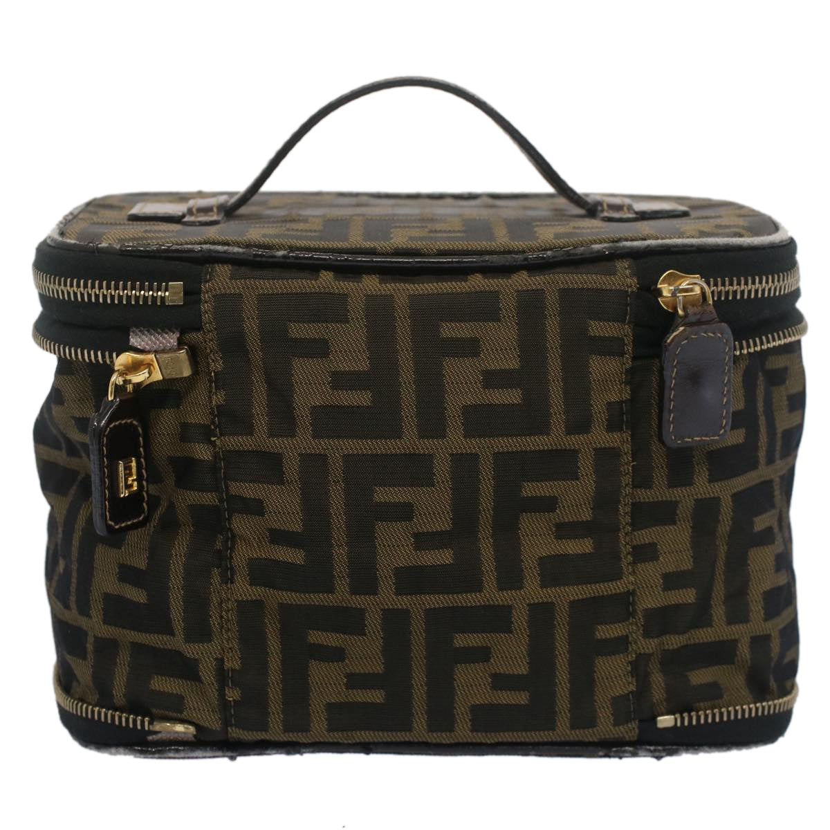 FENDI Zucca Canvas Vanity Cosmetic Pouch Black Brown bs7906