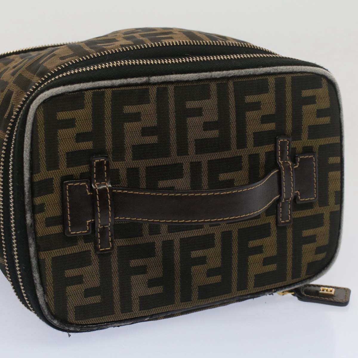 FENDI Zucca Canvas Vanity Cosmetic Pouch Black Brown bs7906