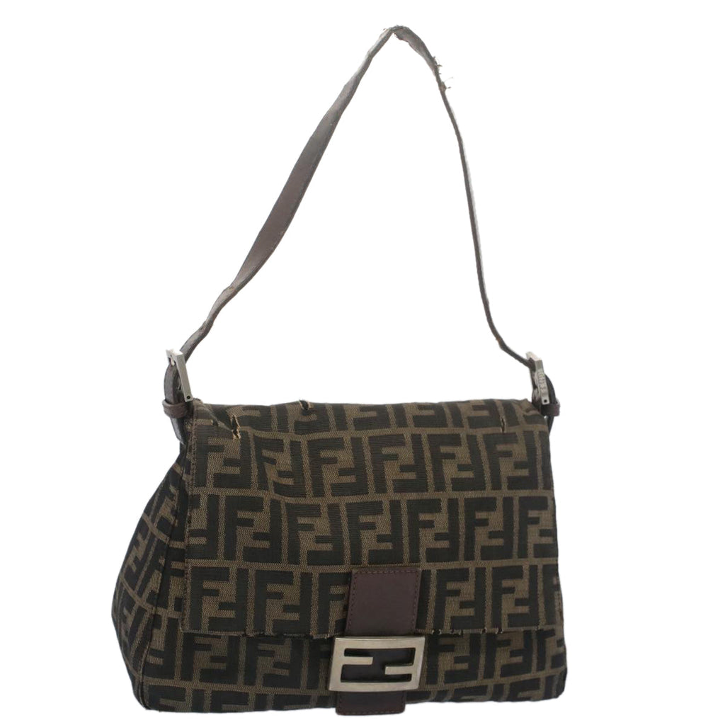 FENDI Zucca Canvas Mamma Baguette Shoulder Bag Black Brown bs7918