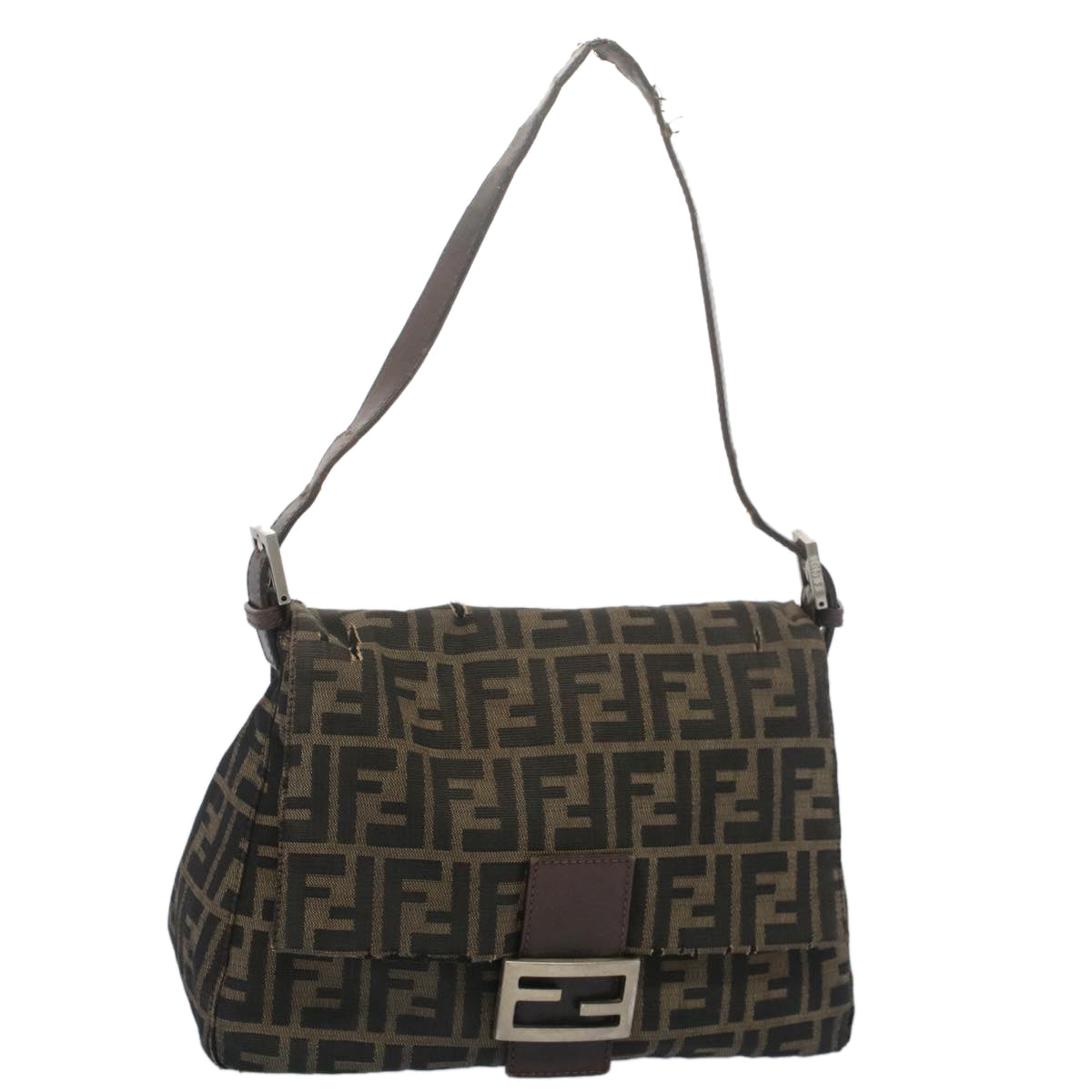 FENDI Zucca Canvas Mamma Baguette Shoulder Bag Black Brown bs7918