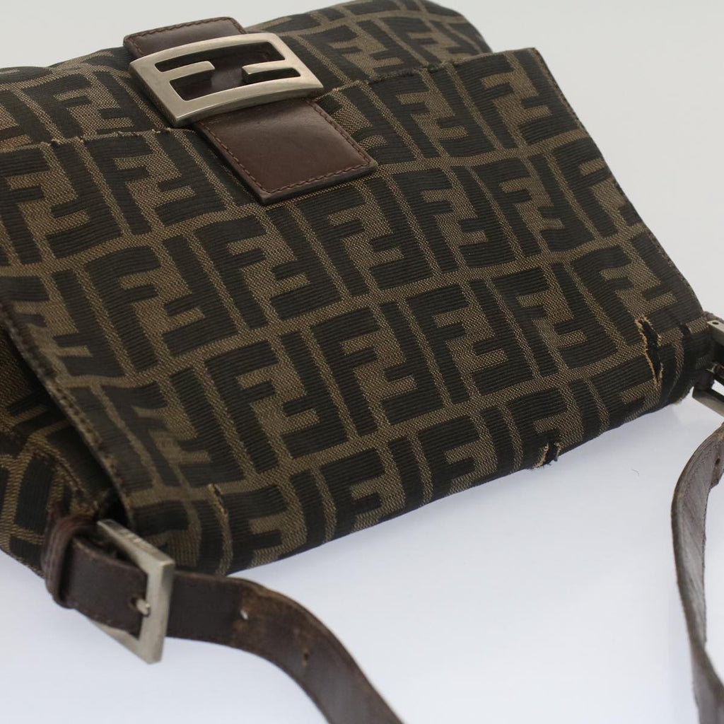 FENDI Zucca Canvas Mamma Baguette Shoulder Bag Black Brown bs7918