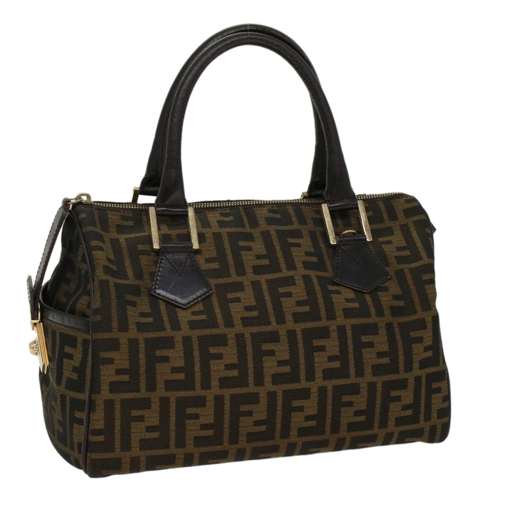 FENDI Zucca Canvas Boston Bag Leather Black Brown bs7951