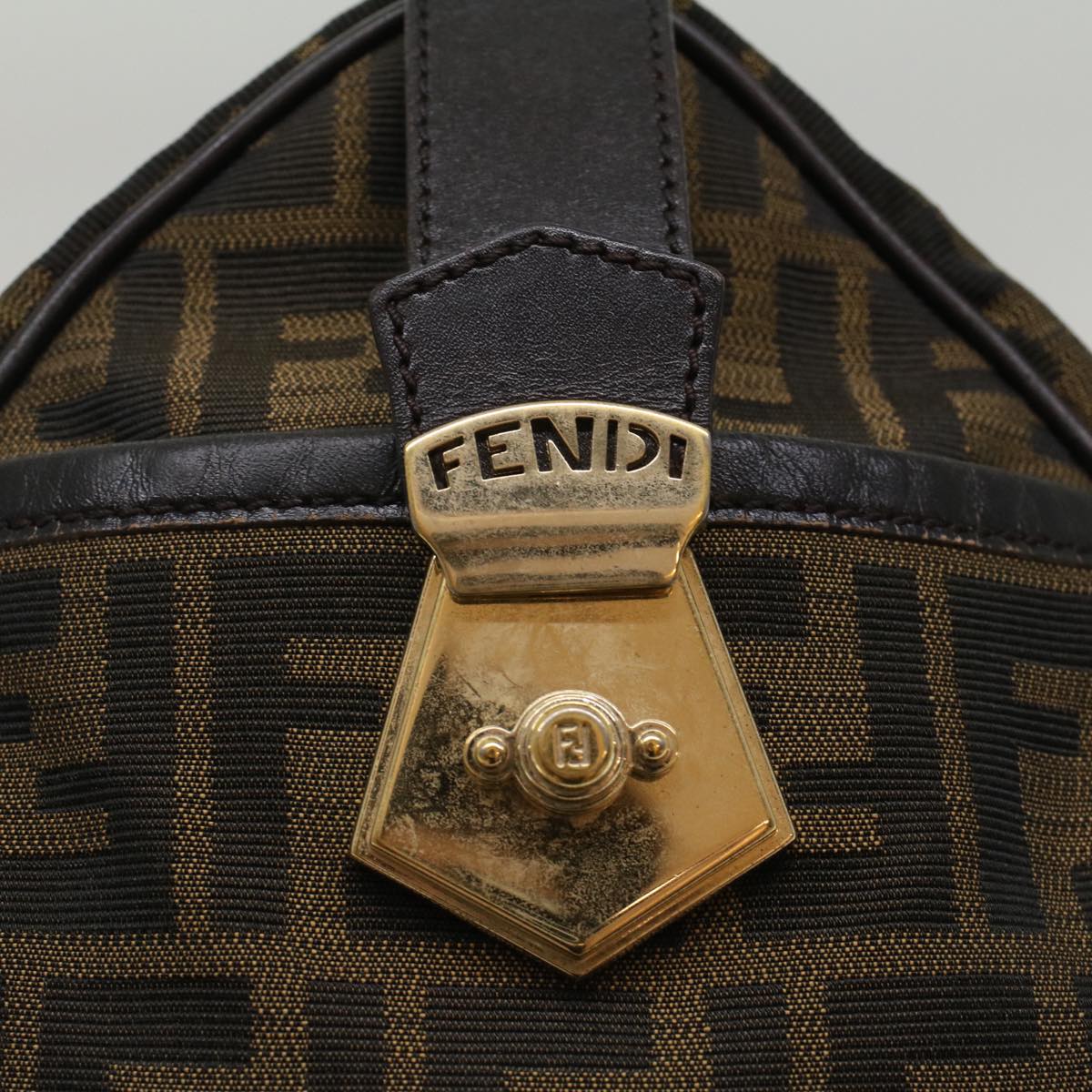 FENDI Zucca Canvas Boston Bag Leather Black Brown bs7951