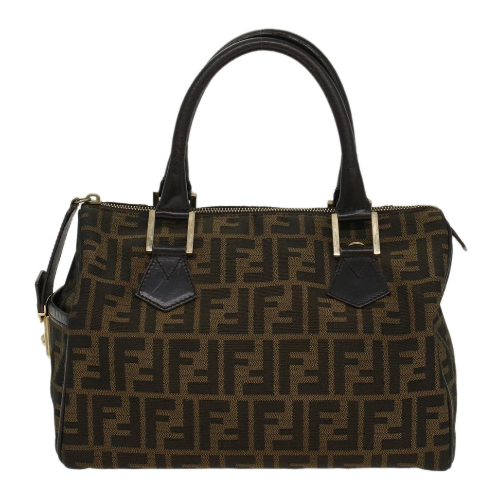 FENDI Zucca Canvas Boston Bag Leather Black Brown bs7951