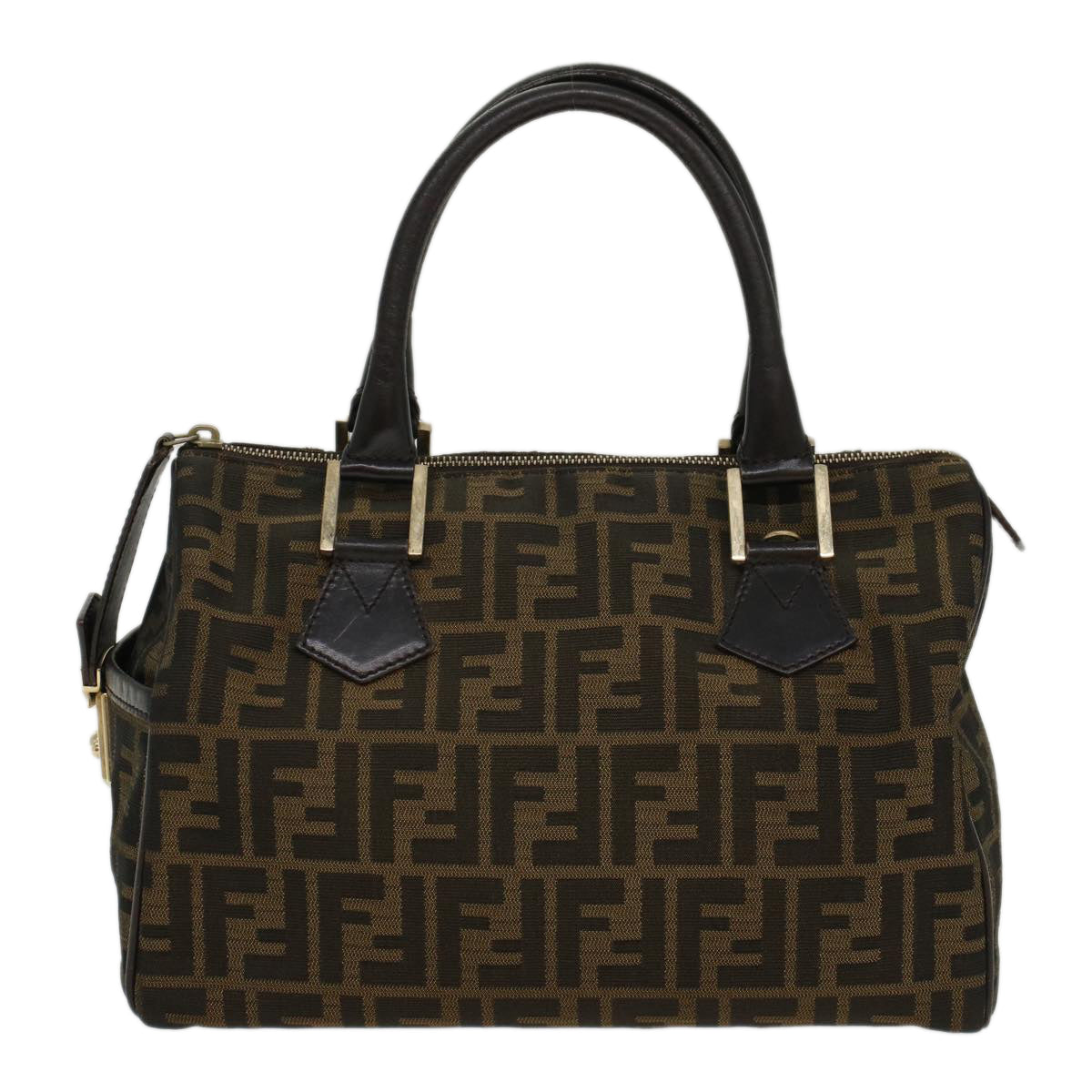 FENDI Zucca Canvas Boston Bag Leather Black Brown bs7951