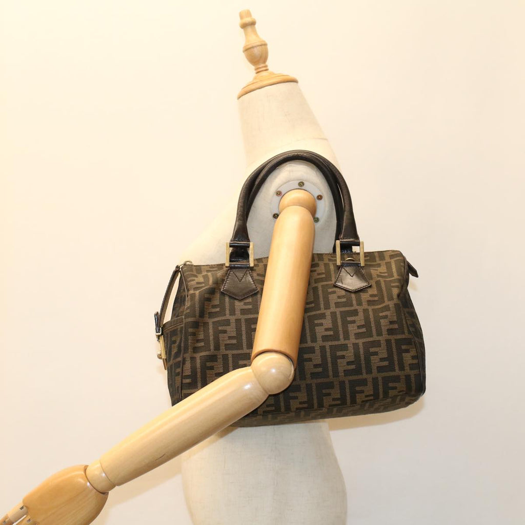 FENDI Zucca Canvas Boston Bag Leather Black Brown bs7951