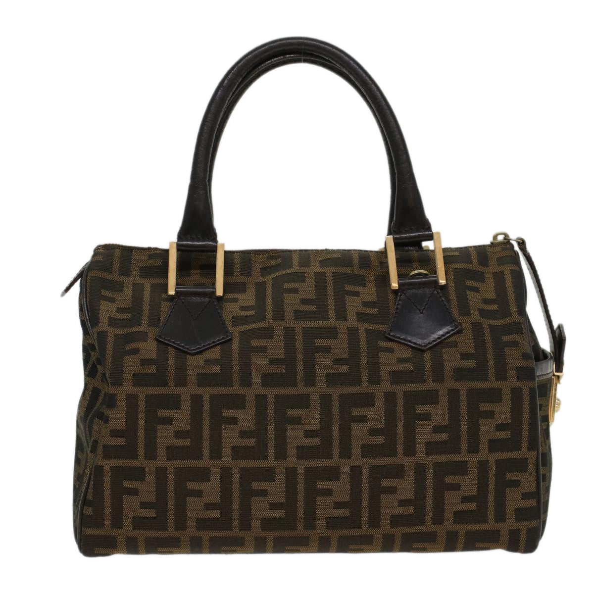 FENDI Zucca Canvas Boston Bag Leather Black Brown bs7951